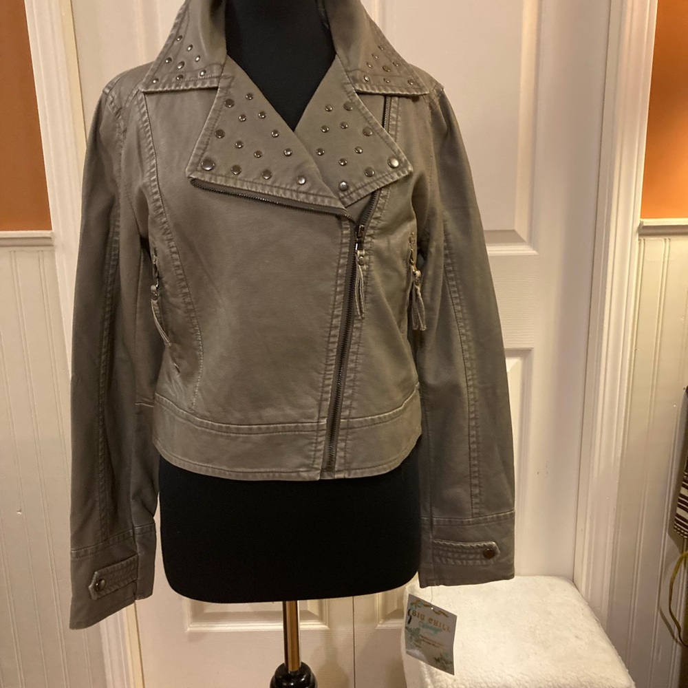 Big Chill Studded Vegan Leather Jacket in Gray